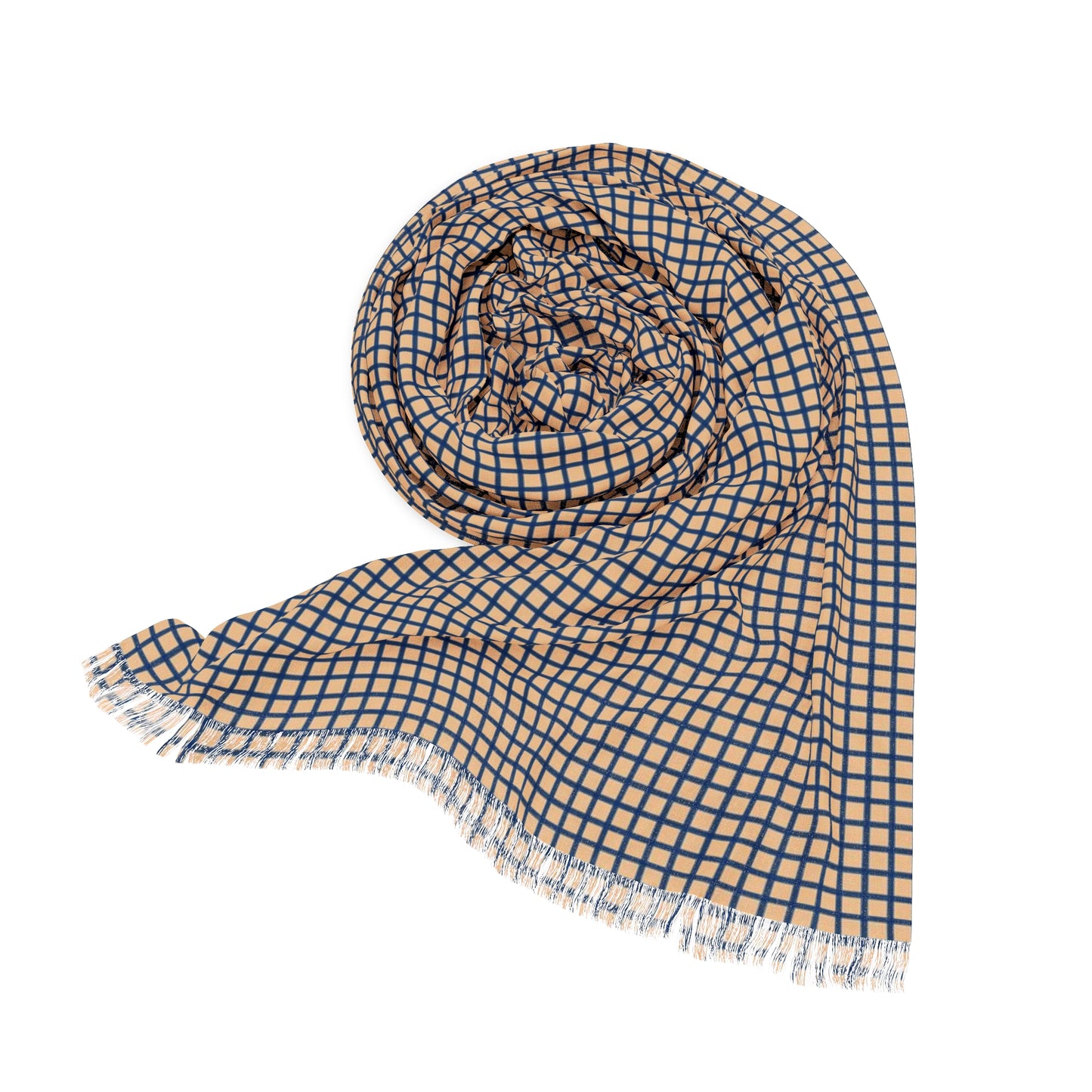Tan & Blue Gingham Lightweight Scarf