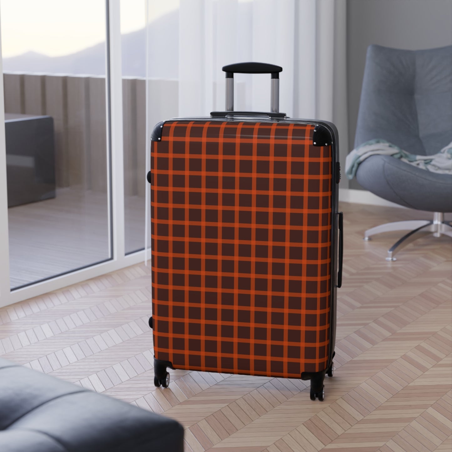 Brown & Orange Gingham Suitcase