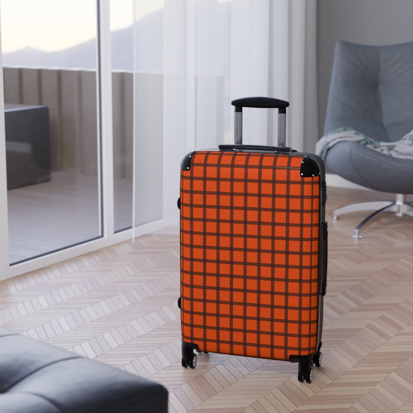 Orange & Brown Gingham Suitcase