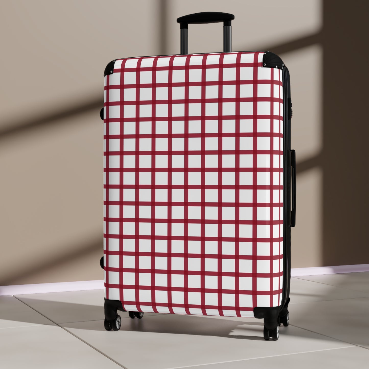 White & Red Gingham Suitcase