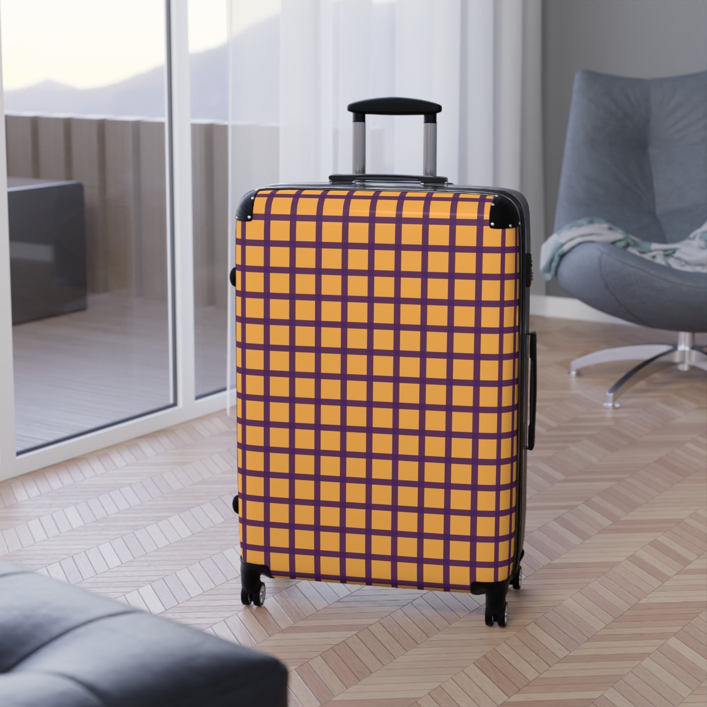 Gold & Purple Gingham Suitcase