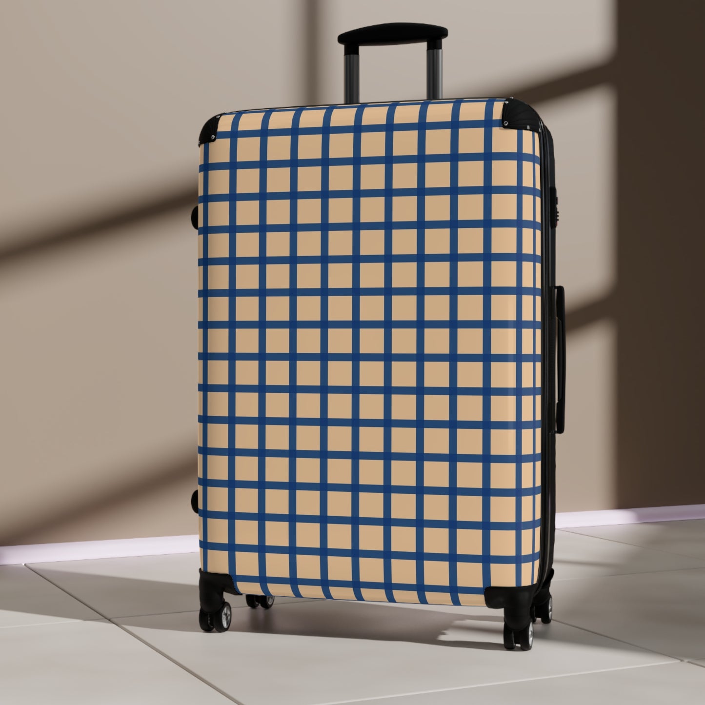 Tan & Blue Gingham Suitcase