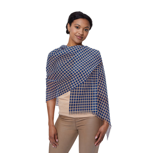 Blue & Tan Gingham Lightweight Scarf