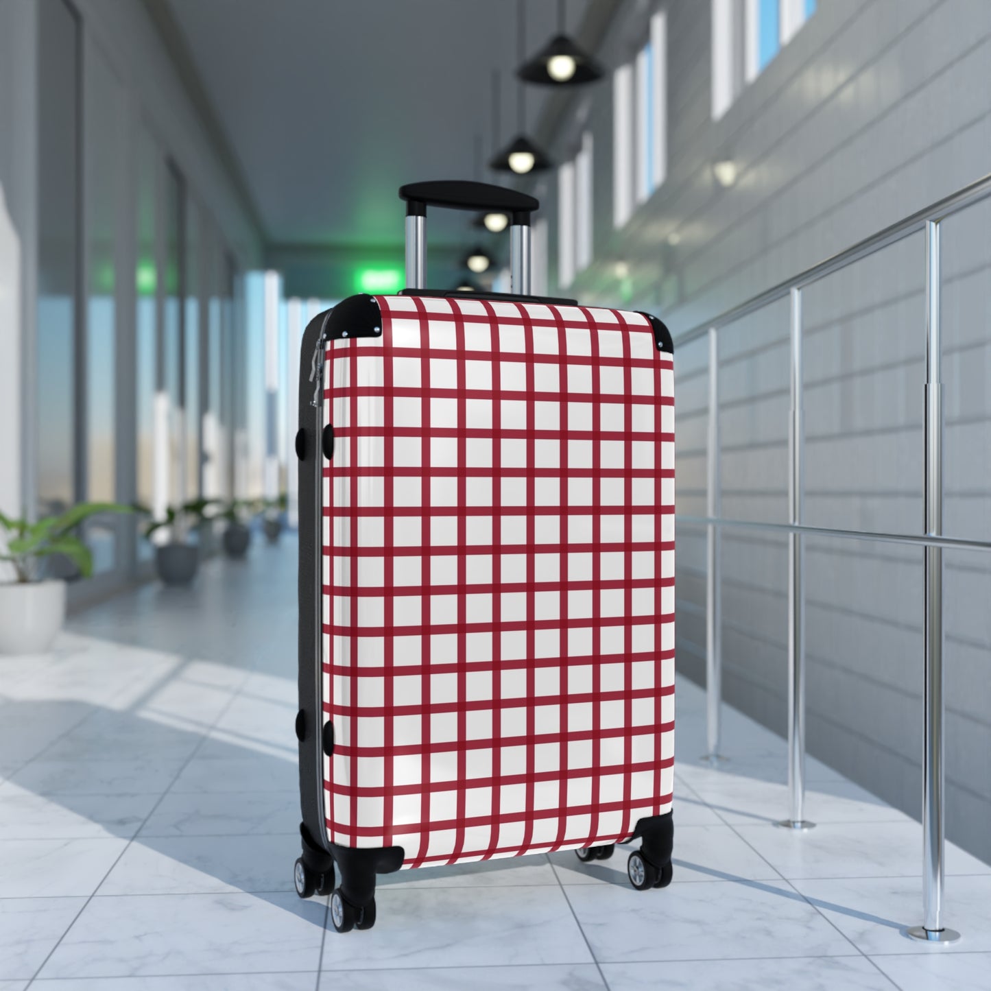 White & Red Gingham Suitcase