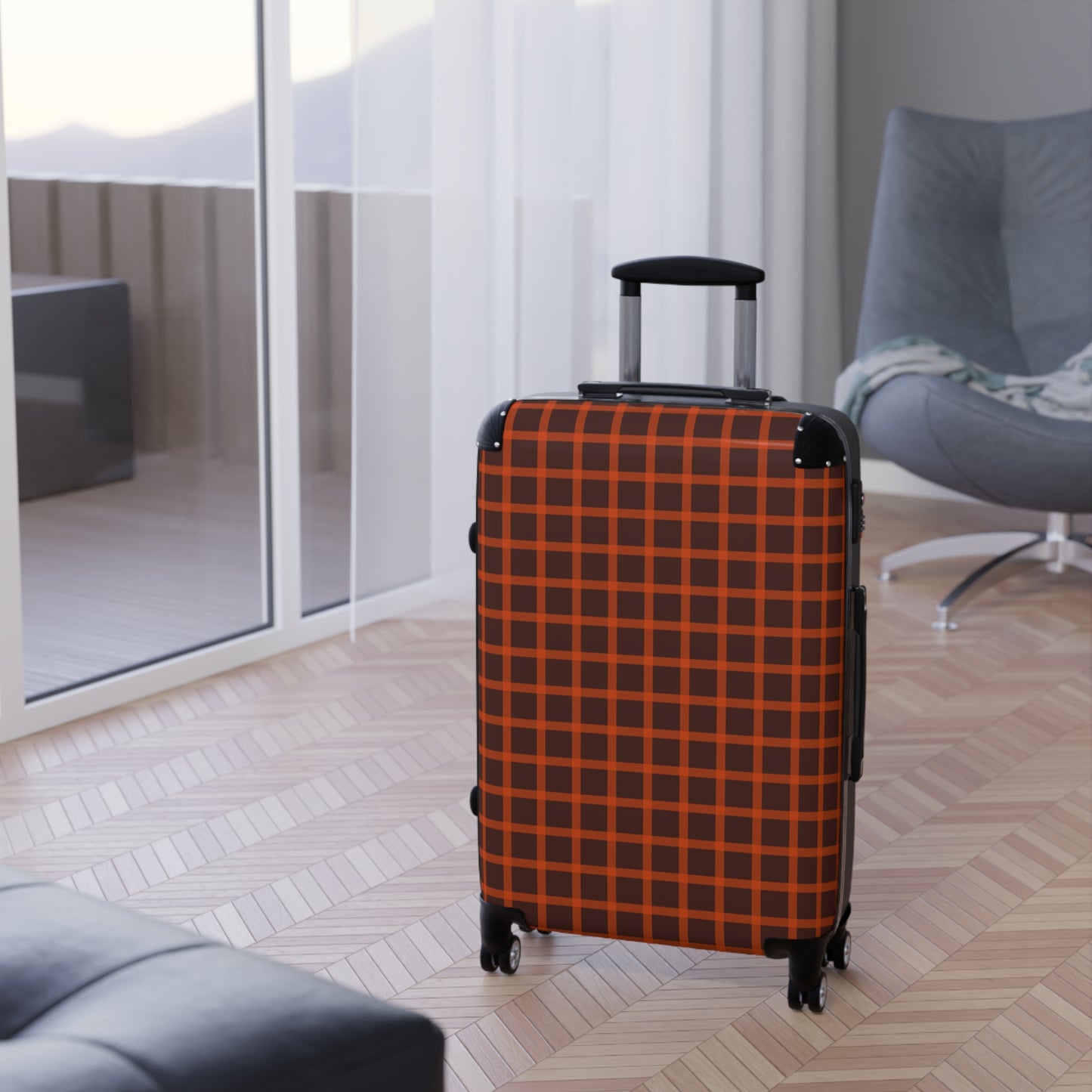 Brown & Orange Gingham Suitcase