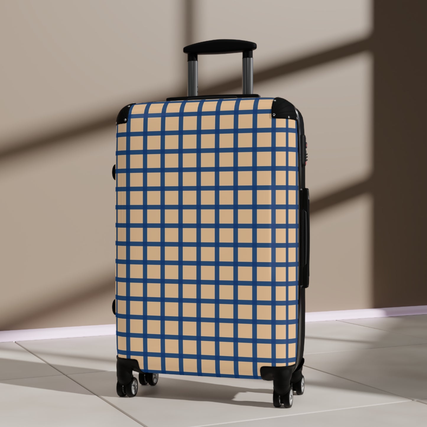 Tan & Blue Gingham Suitcase