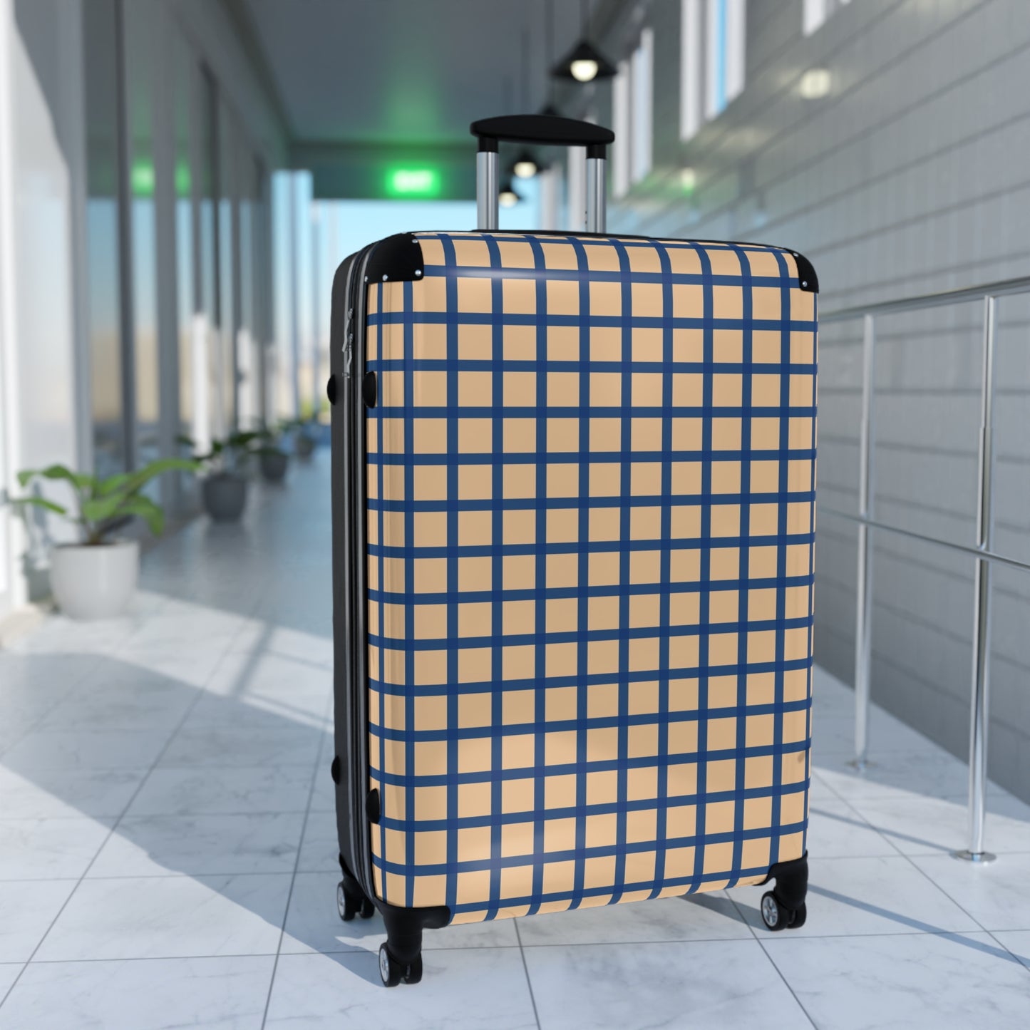 Tan & Blue Gingham Suitcase