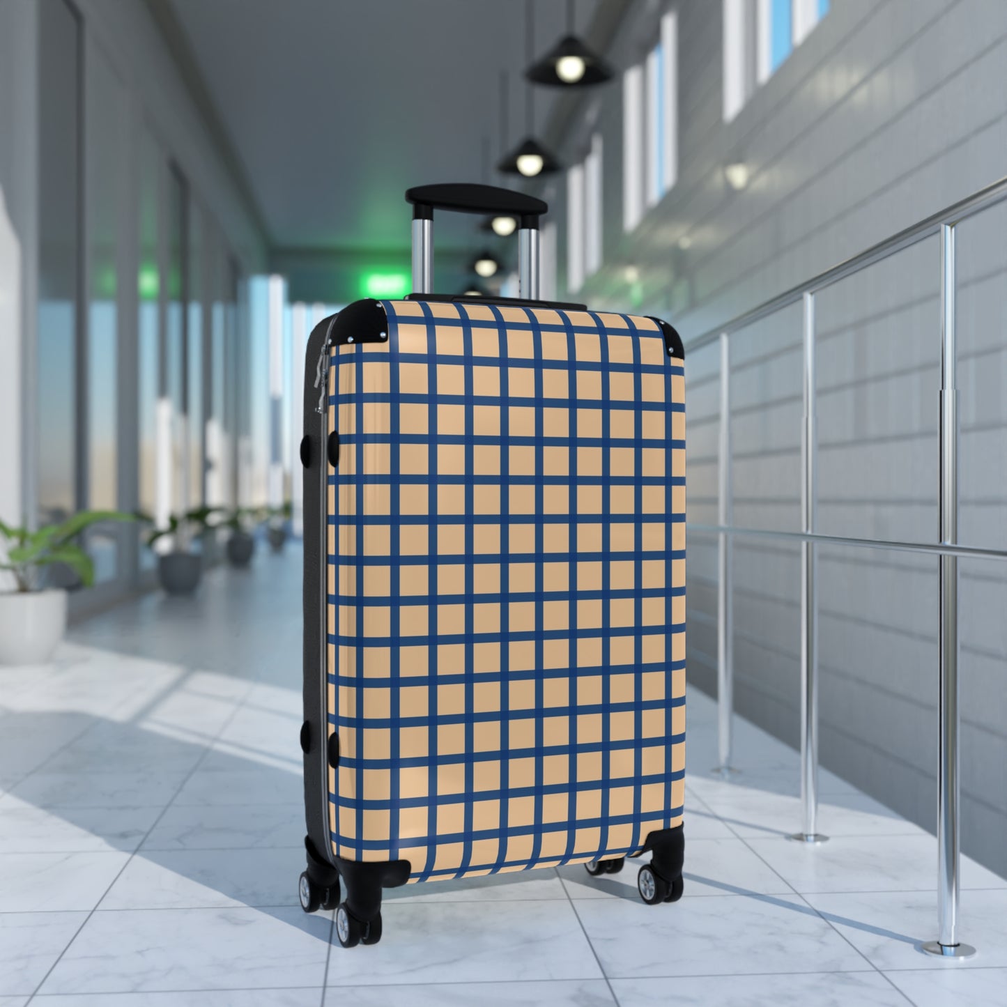 Tan & Blue Gingham Suitcase