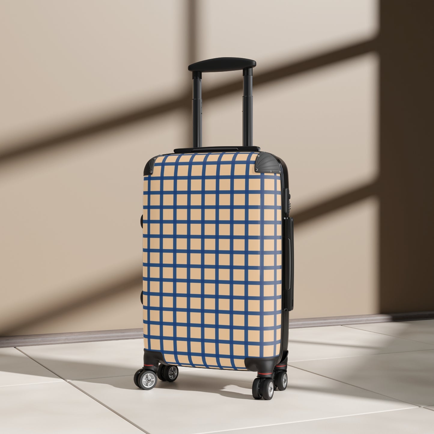 Tan & Blue Gingham Suitcase