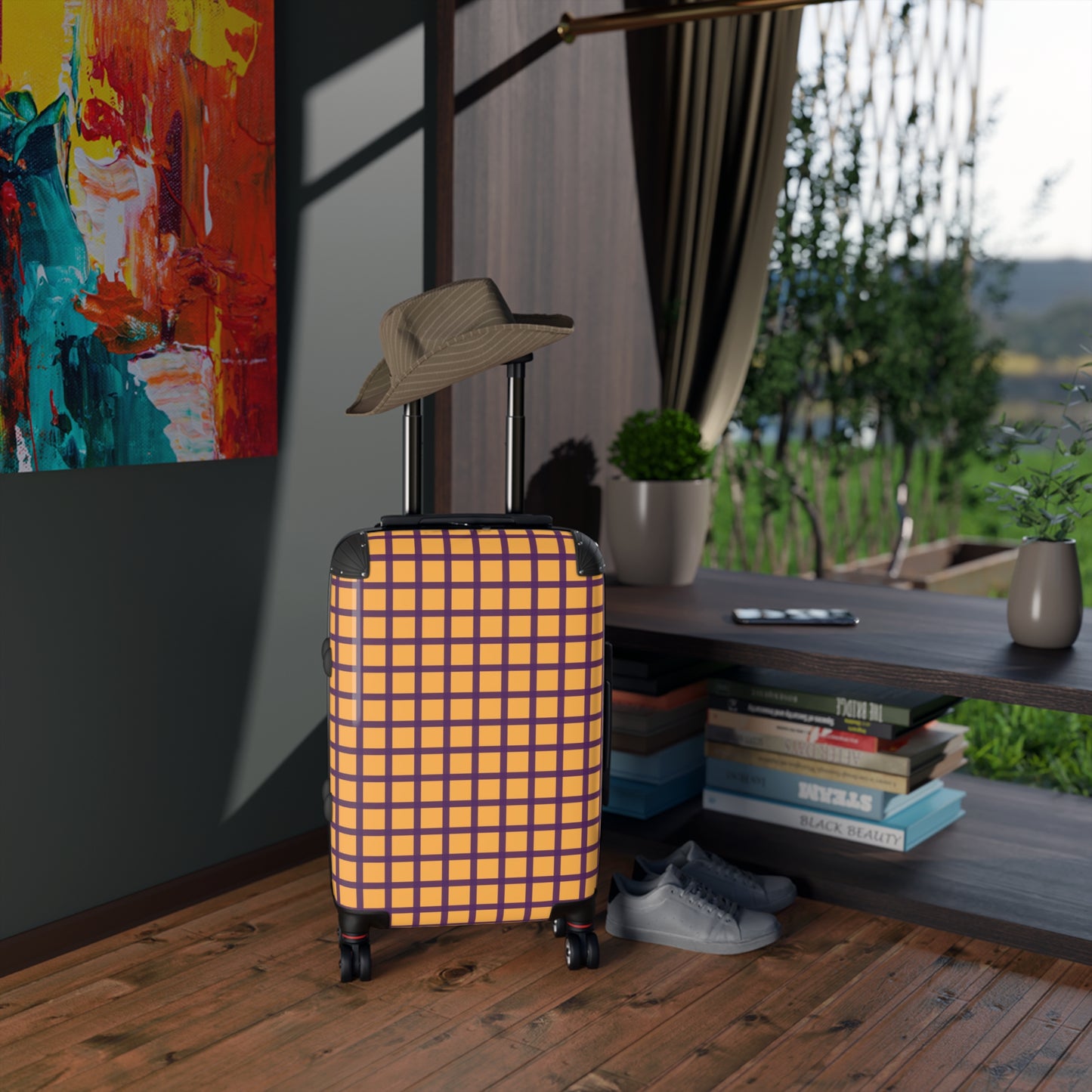 Gold & Purple Gingham Suitcase
