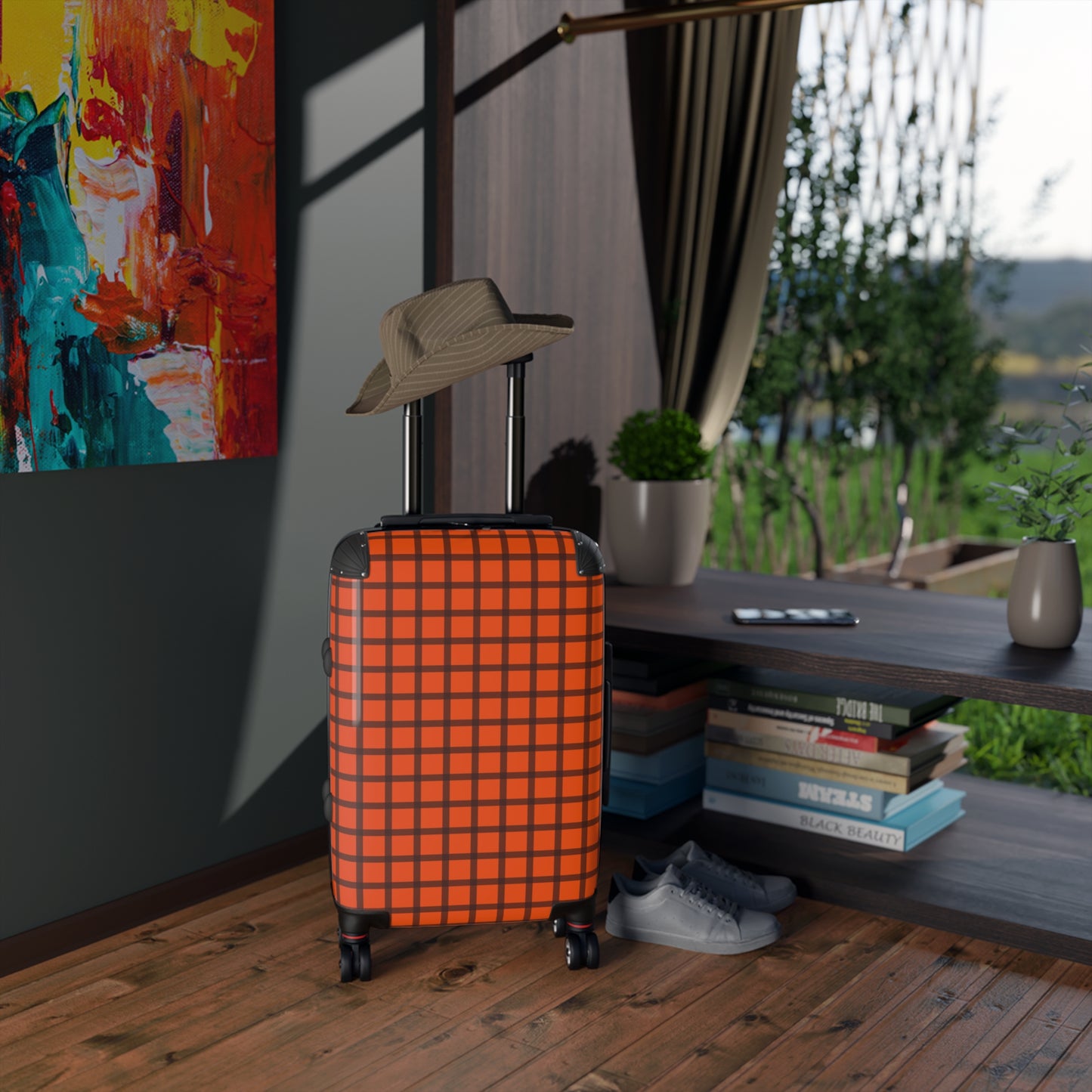 Orange & Brown Gingham Suitcase