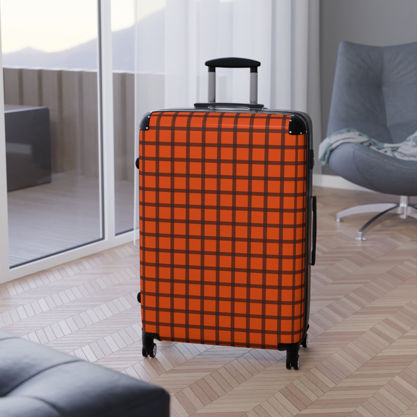 Orange & Brown Gingham Suitcase