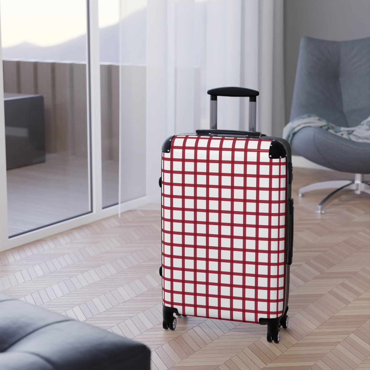 White & Red Gingham Suitcase