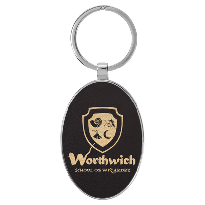 Oval Leatherette and Metal Keychain