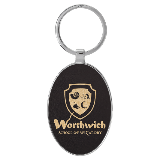 Oval Leatherette and Metal Keychain