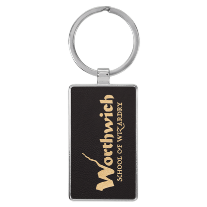 Rectangle Leatherette and Metal Keychain