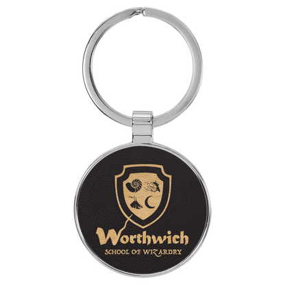 Round Leatherette and Metal Keychain