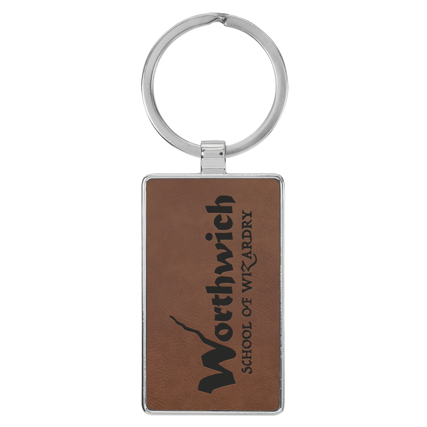 Rectangle Leatherette and Metal Keychain