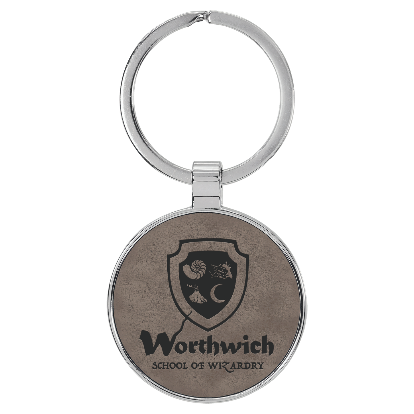 Round Leatherette and Metal Keychain