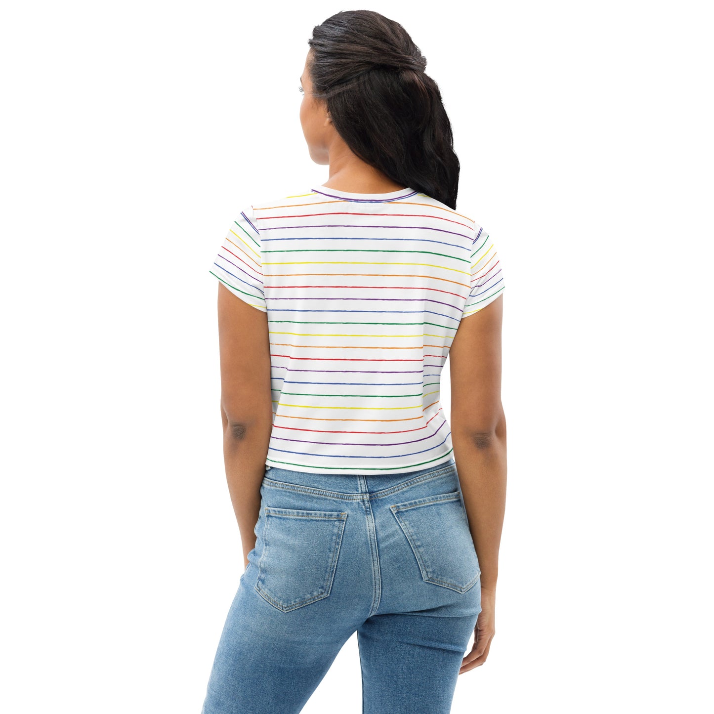 Classic Pride spaced graphite stripes white crop tee