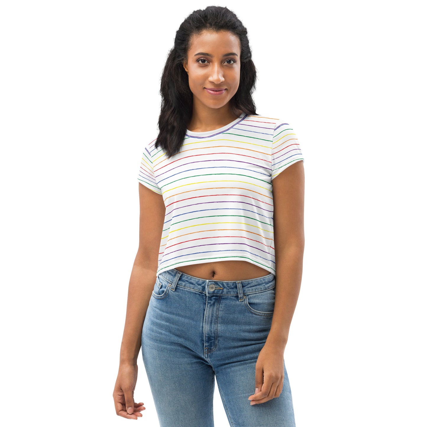 Classic Pride spaced graphite stripes white crop tee