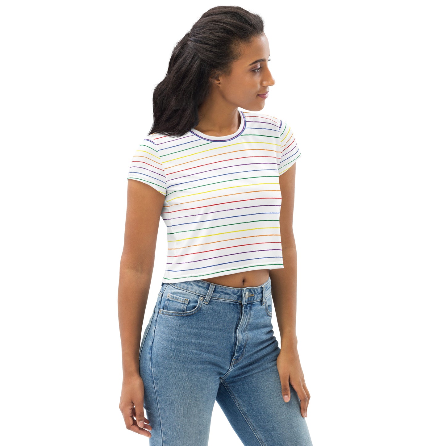 Classic Pride spaced graphite stripes white crop tee
