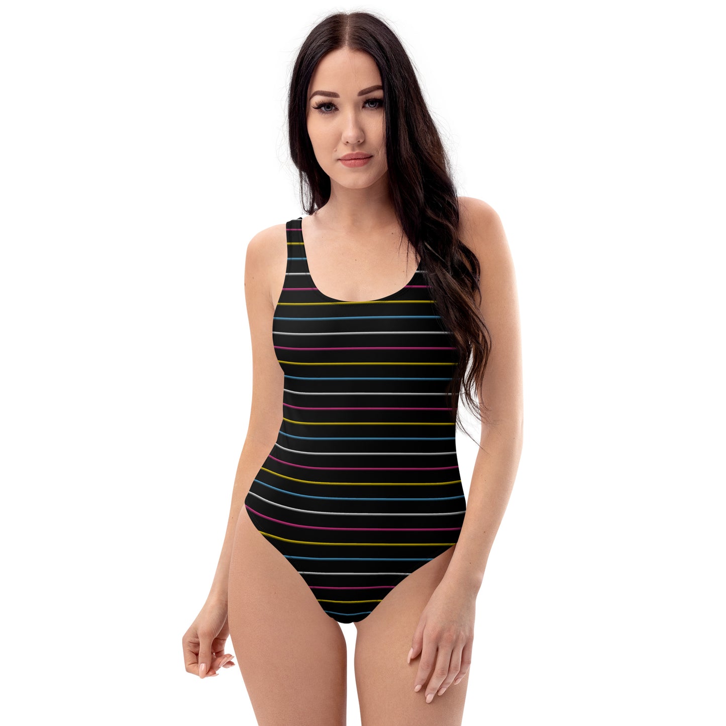 Pansexual Pride Striped Black One-Piece Swimsuit