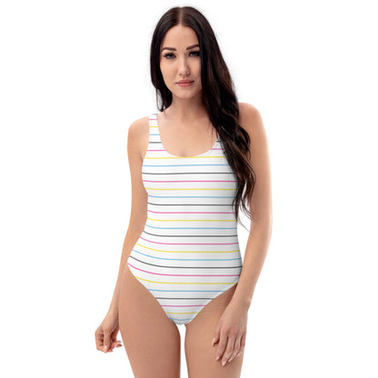 Pansexual Pride Striped White One-Piece Swimsuit