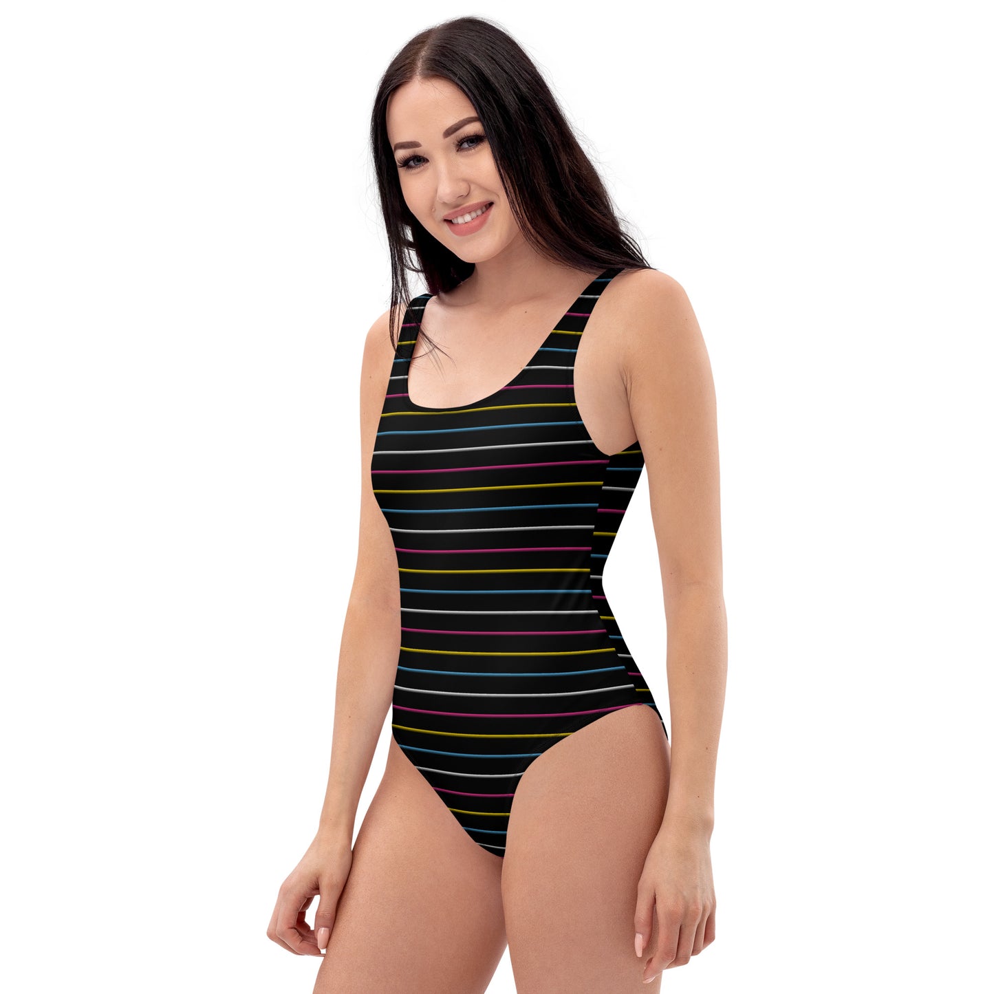 Pansexual Pride Striped Black One-Piece Swimsuit
