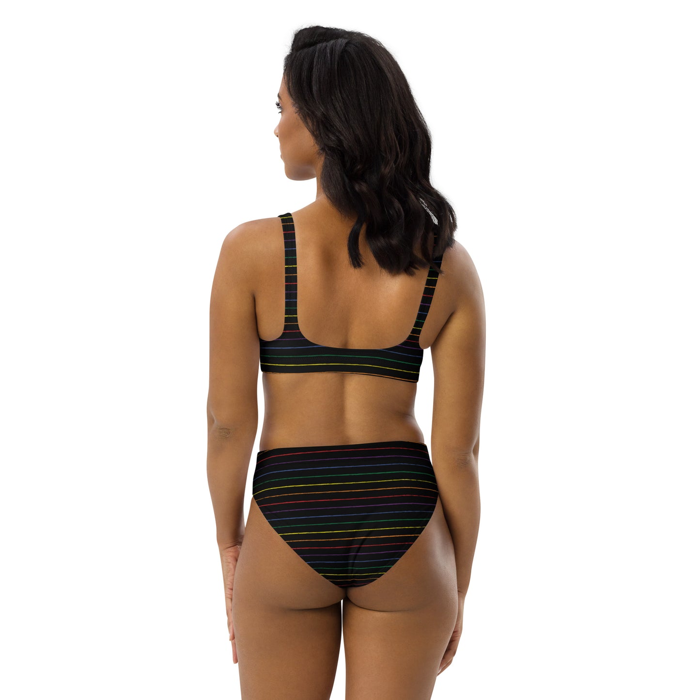 Classic Pride Stripes black recycled high-waisted bikini