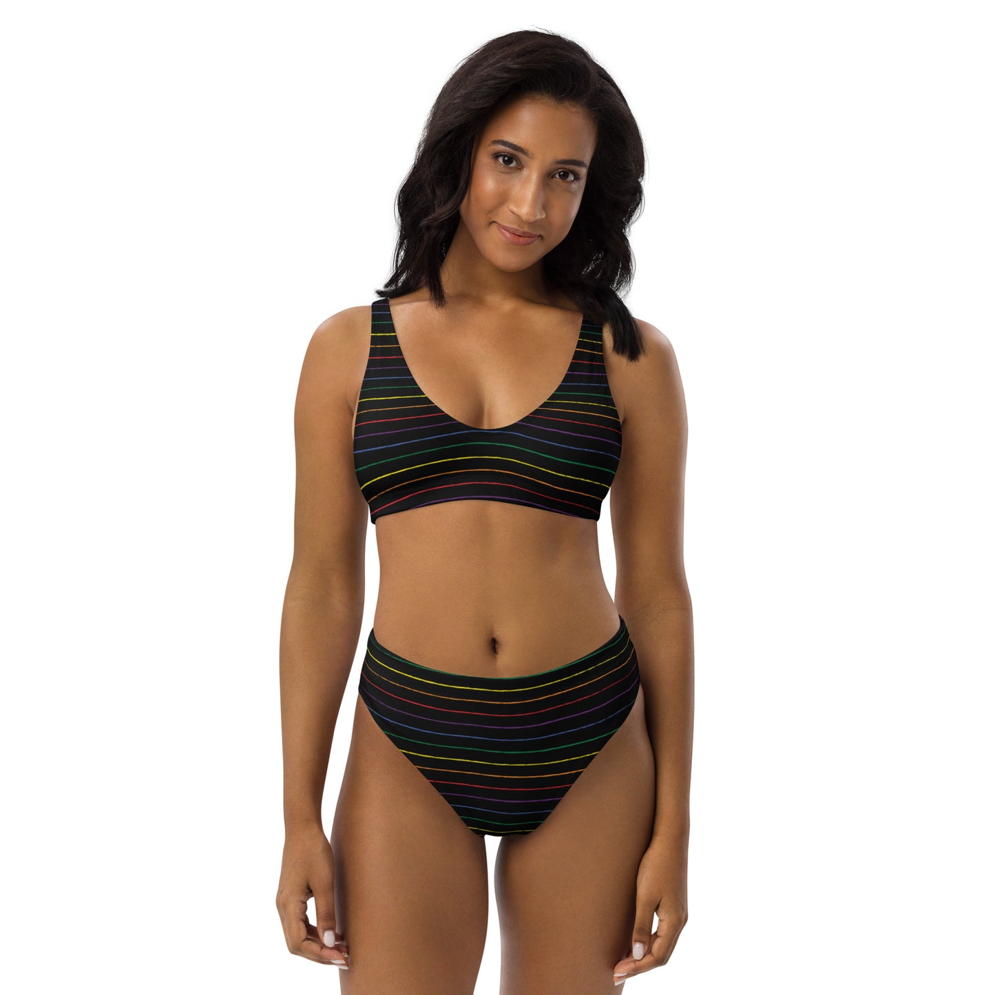 Classic Pride Stripes black recycled high-waisted bikini