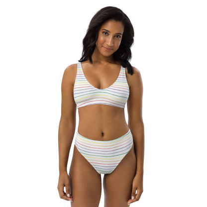 Classic Pride Stripes white recycled high-waisted bikini