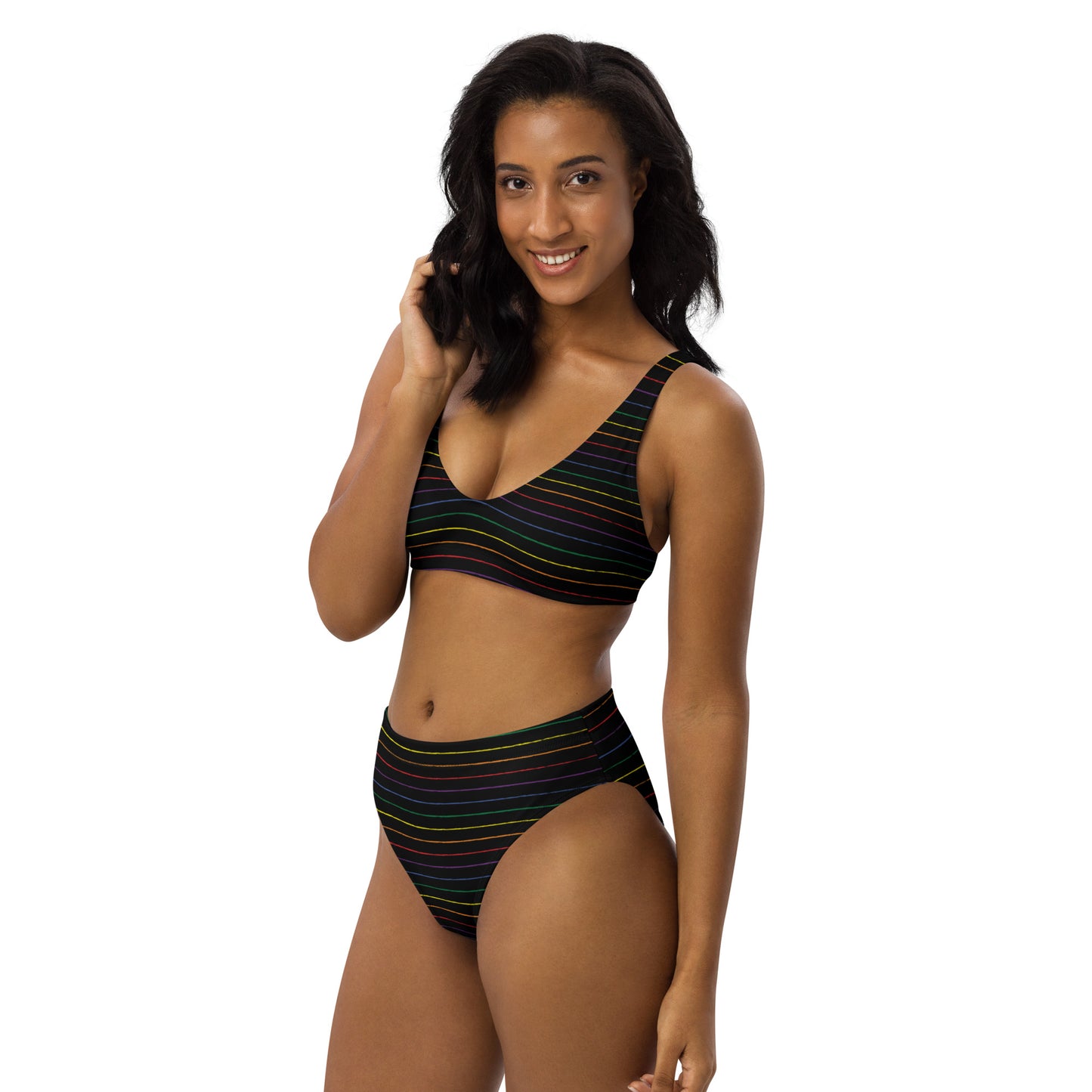 Classic Pride Stripes black recycled high-waisted bikini