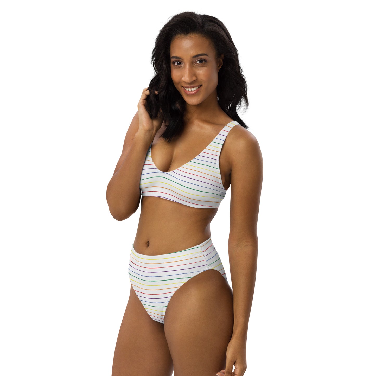 Classic Pride Stripes white recycled high-waisted bikini