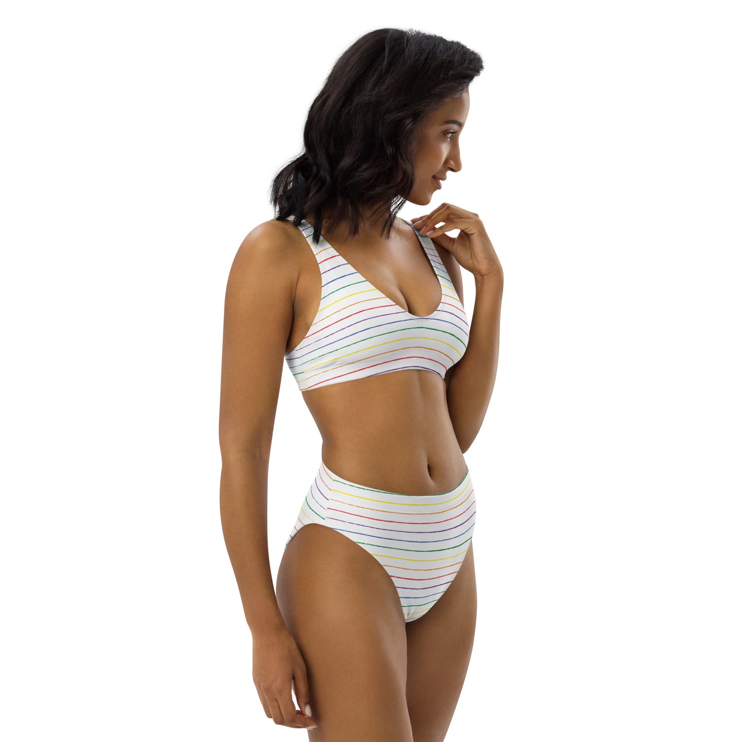 Classic Pride Stripes white recycled high-waisted bikini