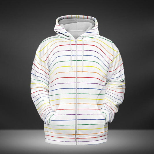 Pride Graphite Striped White Zip Hoodie