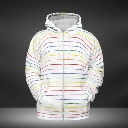 Pride Graphite Striped White Zip Hoodie