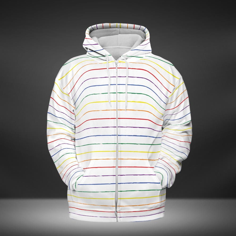 Pride Graphite Striped White Zip Hoodie